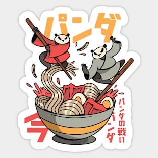 Pandas fighting in ramen Sticker